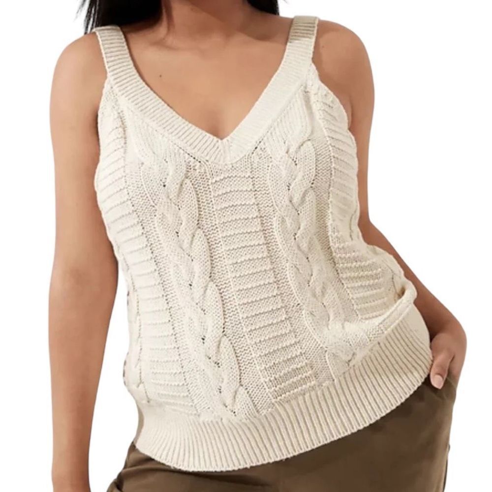 Y2K Banana Republic Organic Cotton Cable Knit V-neck Tank Top